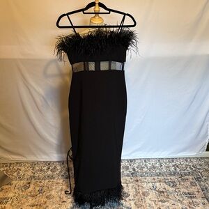 Likely Black Feather Trim Prom Dress